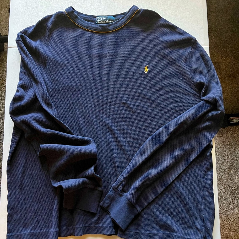 Mens long sleeve knit tee shirt. Polo by Ralph Lauren. 100% cotton. Large